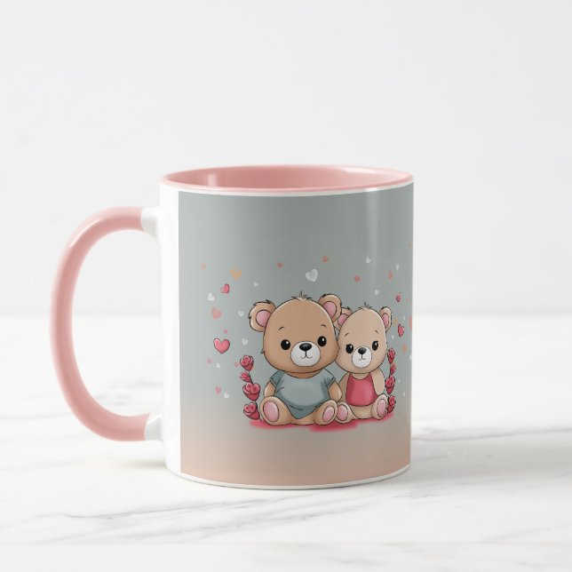 Cute Cartoon Teddy Lovers Hearts Valentine’s Day Mug (Left)