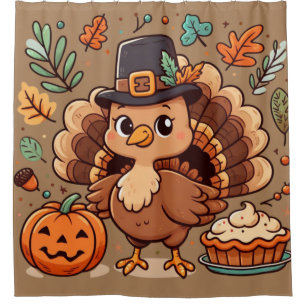 Cute Cartoon Thanksgiving turkey and pumpkin