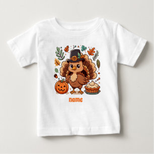 Cute Cartoon Thanksgiving turkey and pumpkin Baby T-Shirt