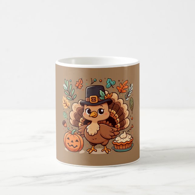 Cute Cartoon Thanksgiving turkey and pumpkin Coffee Mug (Center)