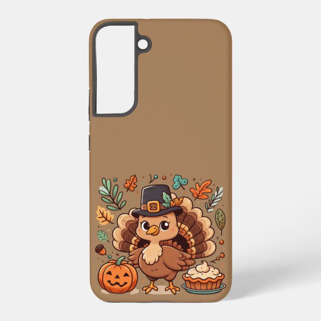 Cute Cartoon Thanksgiving turkey and pumpkin Samsung Galaxy S22+ Case (Back)
