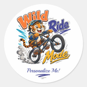 Cute Cartoon Tiger BMX Bike Kids Personalized Classic Round Sticker