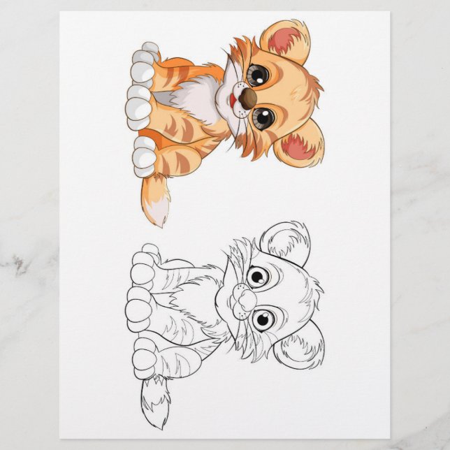 Cute Cartoon tiger colouring page (Front)