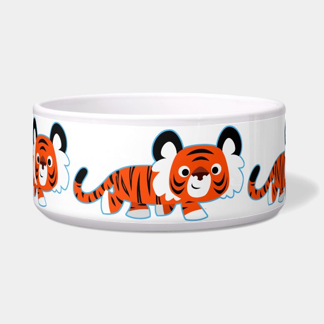 Cute Cartoon Tiger on The Prowl Pet Bowl (Front)