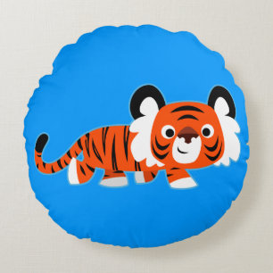 Cute Cartoon Tiger on The Prowl Round Pillow