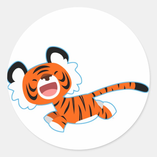 Cute Cartoon Tiger On The Run Sticker (Front)