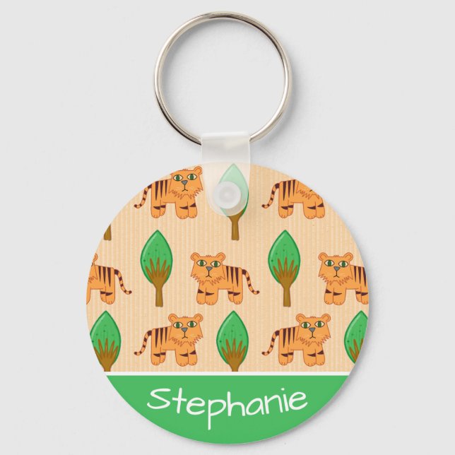 Cute Cartoon Tiger Pattern Personalised Keychain (Front)