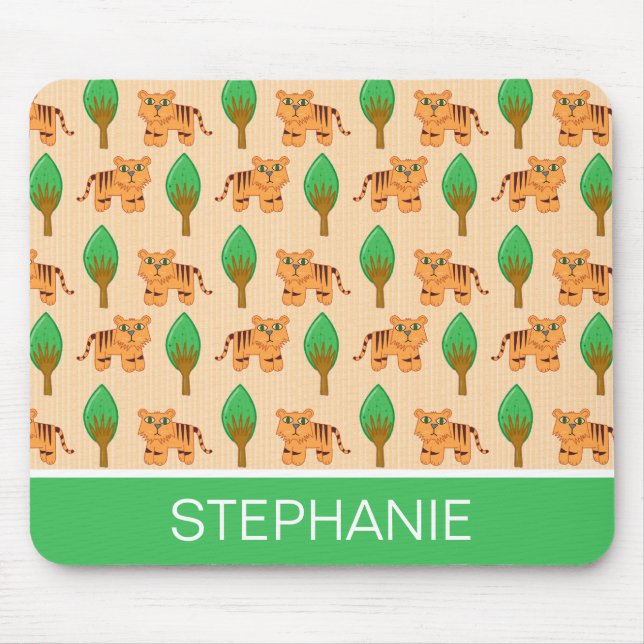 Cute Cartoon Tiger Pattern Personalised Mouse Pad (Front)