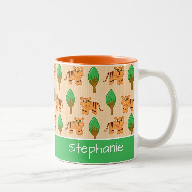 Cute Cartoon Tiger Pattern Personalised Two-Tone Coffee Mug (Right)