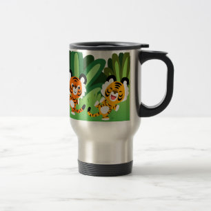 Cute Cartoon Tigers Dancing In Jungle Commuter Mug
