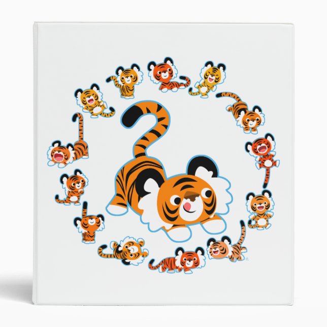 Cute Cartoon Tigers Mandala (Blue) Avery Binder (Front)
