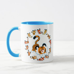 Cute Cartoon Tigers Mandala (Blue) Mug