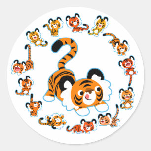 Cute Cartoon Tigers Mandala (Blue) Sticker