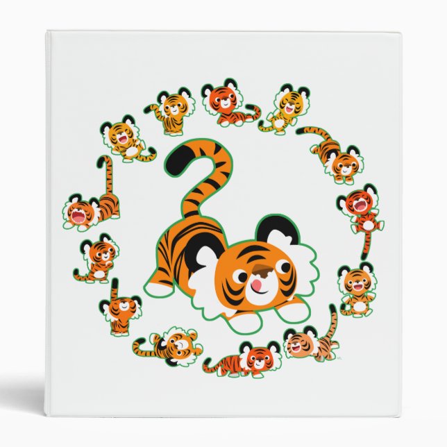 Cute Cartoon Tigers Mandala (green) Avery Binder (Front)