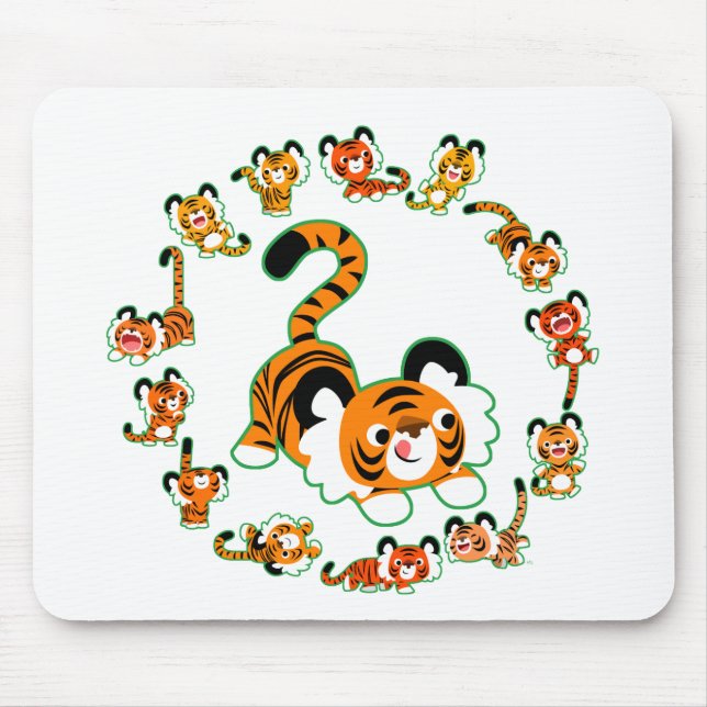 Cute Cartoon Tigers Mandala (green) Mousepad (Front)