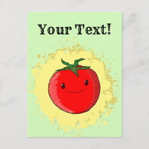 Cute Cartoon Tomato Green Paint Splash Postcard