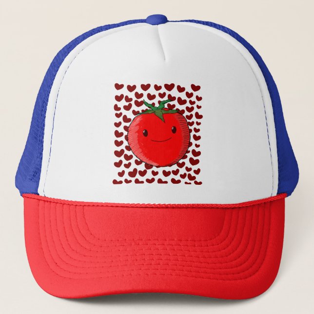 Cute Cartoon Tomato Lover Trucker Hat (Front)