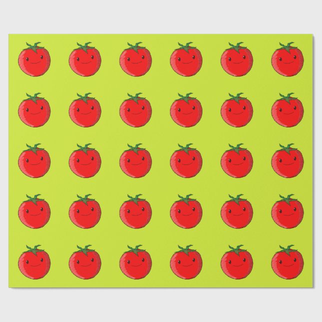 Cute Cartoon Tomato Pattern On Green Wrapping Paper (Flat)