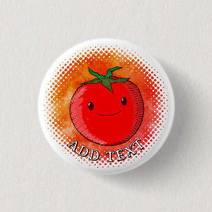 Cute Cartoon Tomato Watercolor Background 1 Inch Round Button