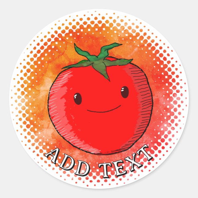 Cute Cartoon Tomato Watercolor Background Classic Round Sticker (Front)