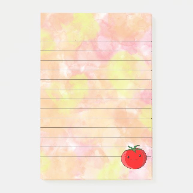 Cute Cartoon Tomato Watercolor Background Lined Post-it Notes (Front)