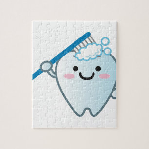 Cute Cartoon Tooth Brushing with Toothbrush Jigsaw Puzzle