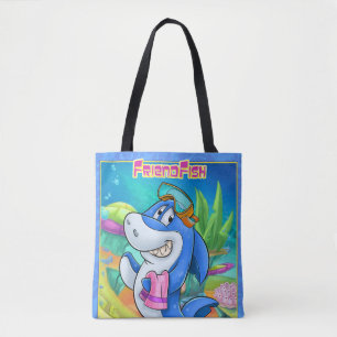 Cute cartoon tote bag with cartoon beach shark