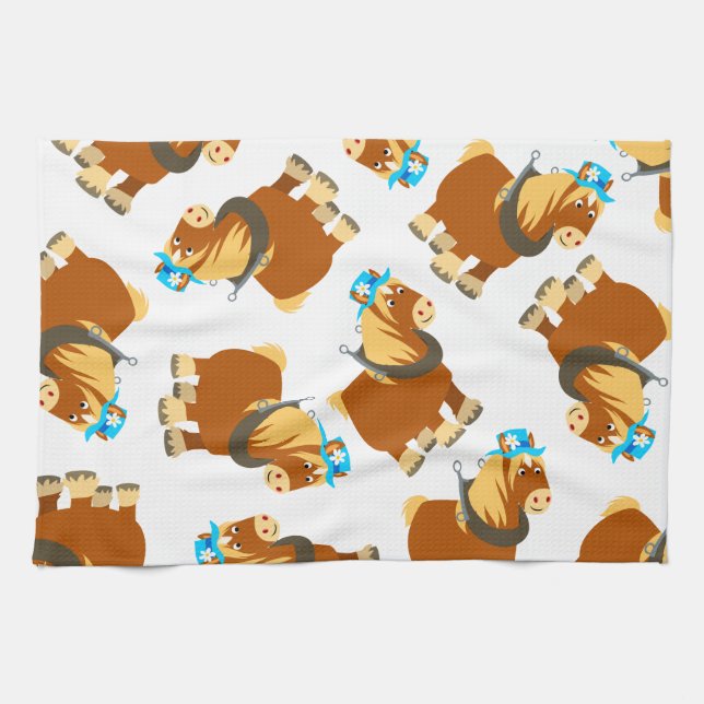 Cute Cartoon Trait Breton Horse Kitchen Towel (Horizontal)