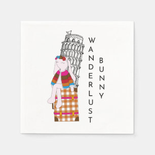 Cute Cartoon Travel Bunny Italy Vacation Napkin
