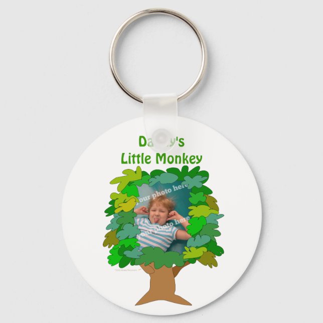 Cute Cartoon Tree Little Monkey Custom Photo Keychain (Front)