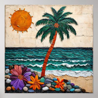 Cute cartoon tropical seascape Beach Scene 🌊🐚