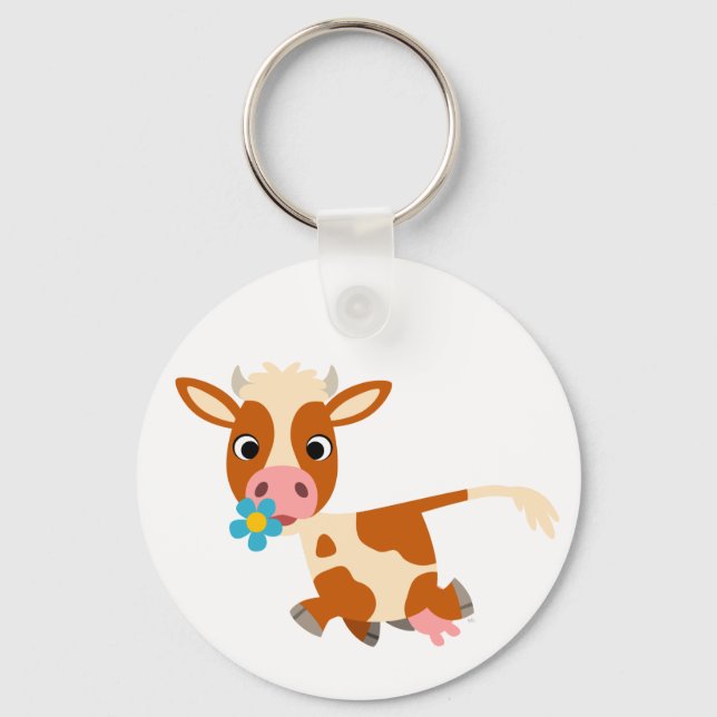 Cute Cartoon Trotting Cow Keychain (Front)