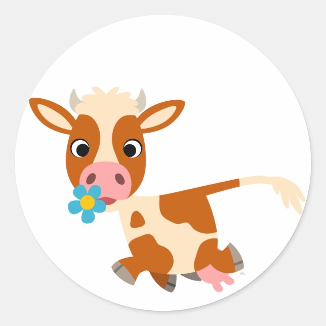 Cute Cartoon Trotting Cow  Sticker (Front)