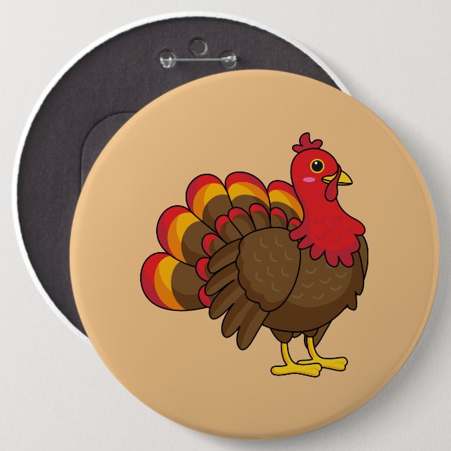 Cute Cartoon Turkey 6 Inch Round Button (Front & Back)