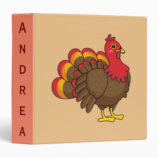 Cute Cartoon Turkey | Personalize Binder (Front/Spine)