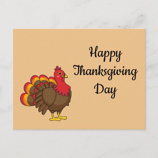 Cute Cartoon Turkey | Personalize Holiday Postcard (Front)