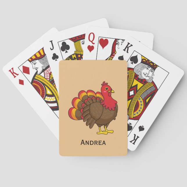 Cute Cartoon Turkey | Personalize Playing Cards (Back)