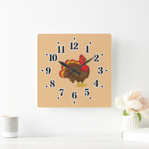 Cute Cartoon Turkey Square Wall Clock
