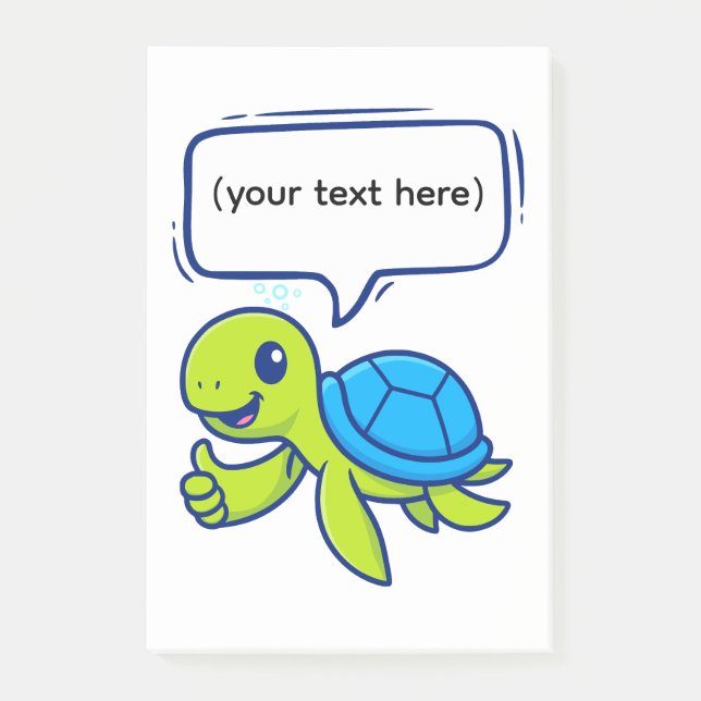 Cute Cartoon Turtle with Speech Bubble Post-it Notes (Front)