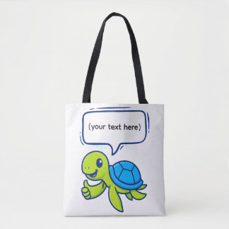 Cute Cartoon Turtle with Speech Bubble Tote Bag