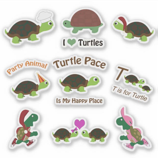 Cute Cartoon Turtles Sticker Set (Front)