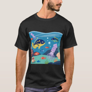 Cute Cartoon Underwater Ocean Scene with Fish and T-Shirt