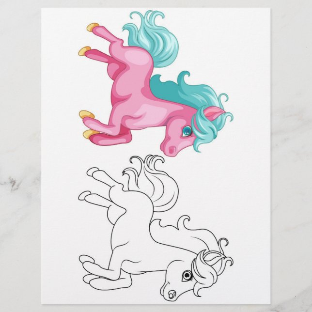 Cute Cartoon unicorn colouring page (Front)