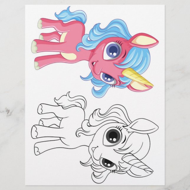 Cute Cartoon unicorn colouring page (Front)