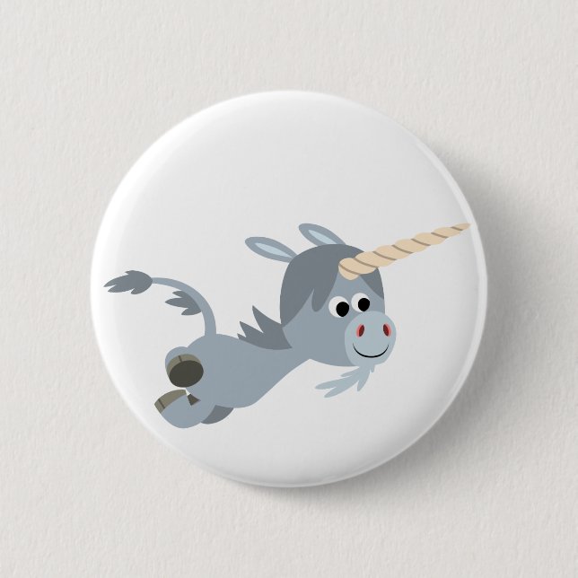 Cute Cartoon Unicorn In A Hurry Button Badge (Front)