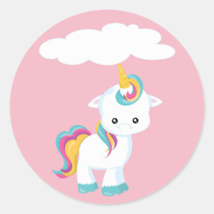Cute Cartoon Unicorn w/Cloud Classic Round Sticker