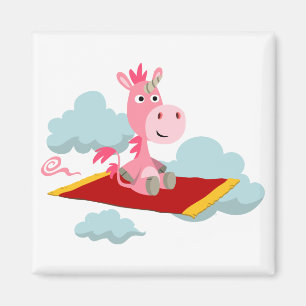 Cute Cartoon Unicorn's Magic Carpet Ride Magnet