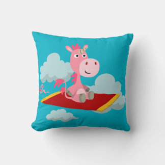 Cute Cartoon Unicorn's Magic Carpet Ride Pillow