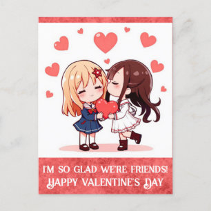 Cute Cartoon Valentines Day Friend Hearts Postcard