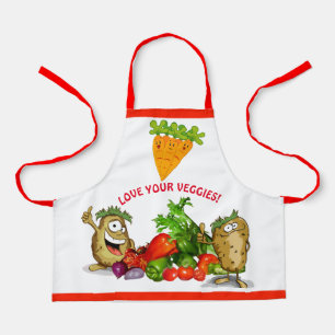 Cute Cartoon Veggies Custom Text Kids' Apron